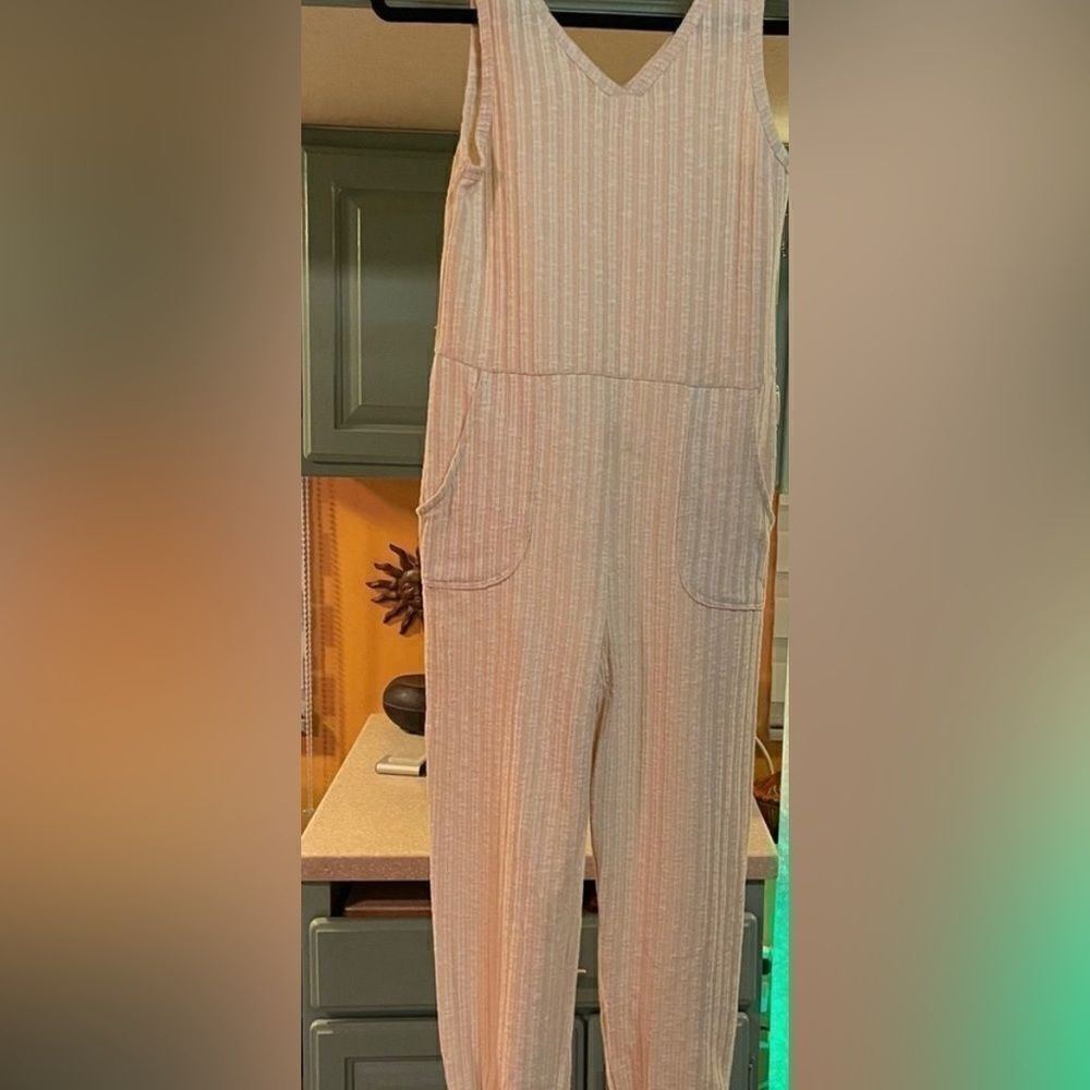 Nwot ART WORK Girls' Rib-Knit Sleeveless Jumpsuit  IVORY Large 10-12